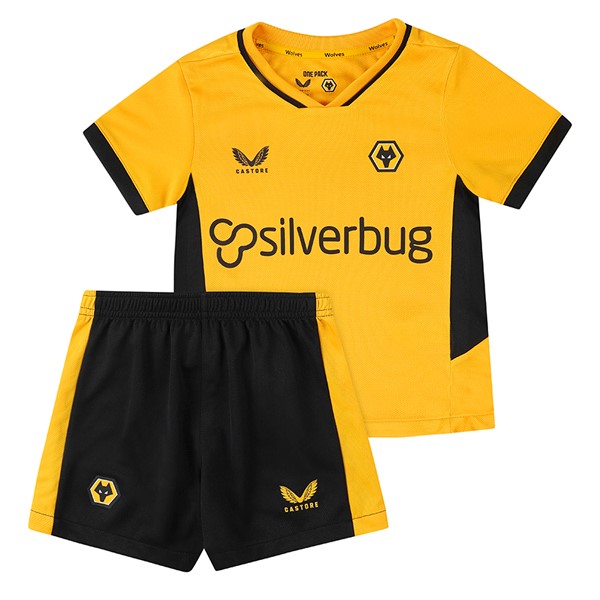 Heimtrikot Wolves Kinder 2021-2022 Gelb Günstige Fußballtrikots